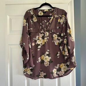 Torrid Purple Floral 3/4 Sleeve Blouse
